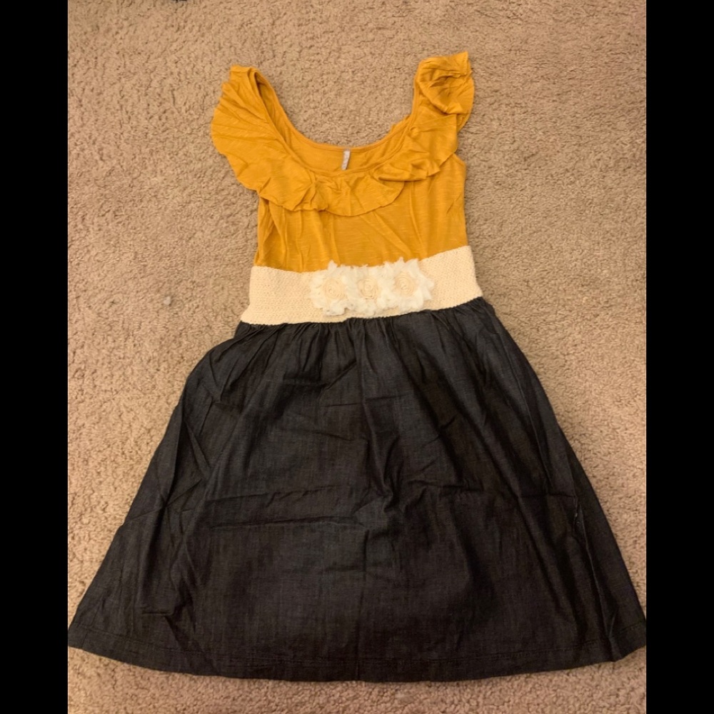 Yellow and Blu Jean dress with bow